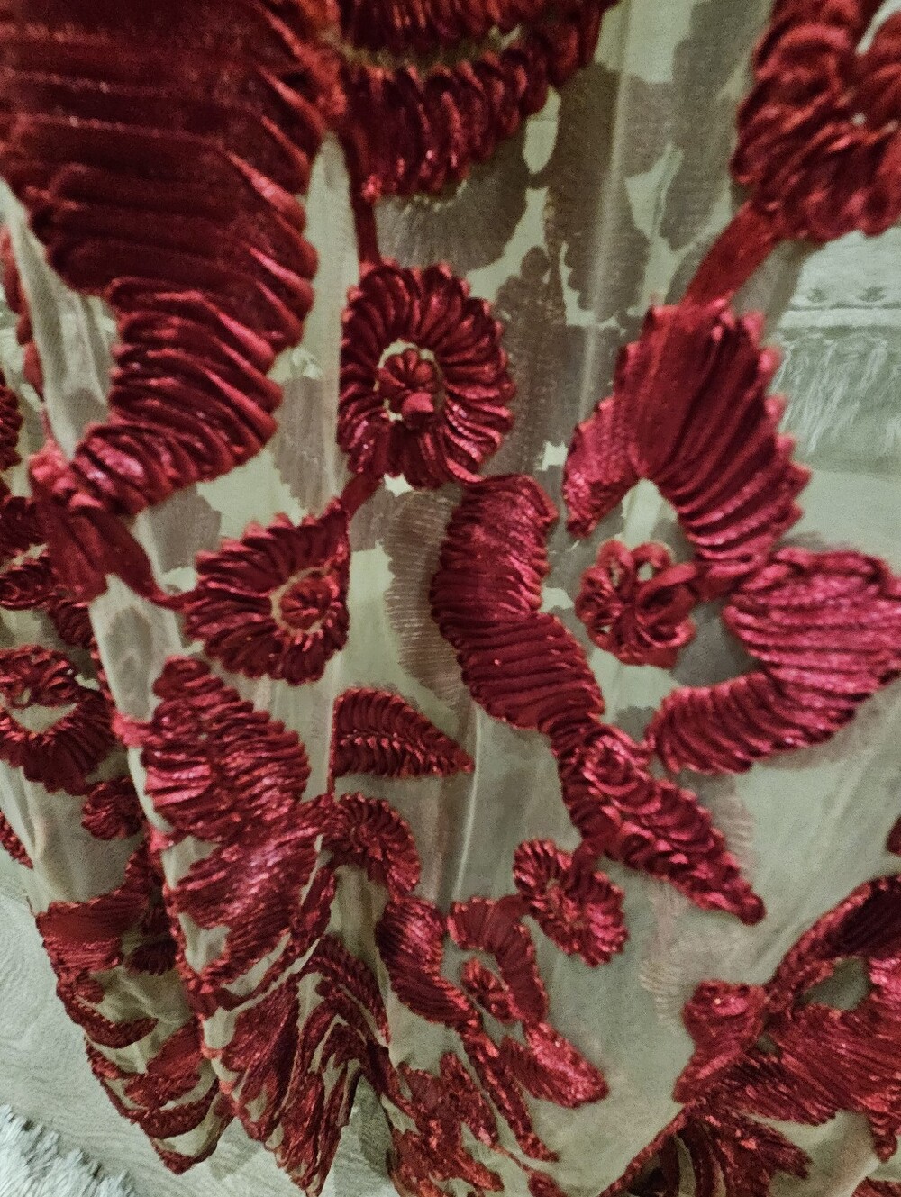 Starlette Red Velvet Floral Sheer Mesh Maxi Dress - Open Criss-Cross Back (Size - Picture 9 of 12